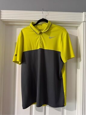 Nike Men’s Neon Yellow and Dark Gray Colorblock Polo